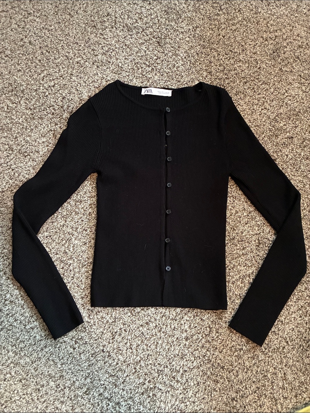 ⭐️ ZARA Black Ribbed Button-Front Long Sleeve Cardigan